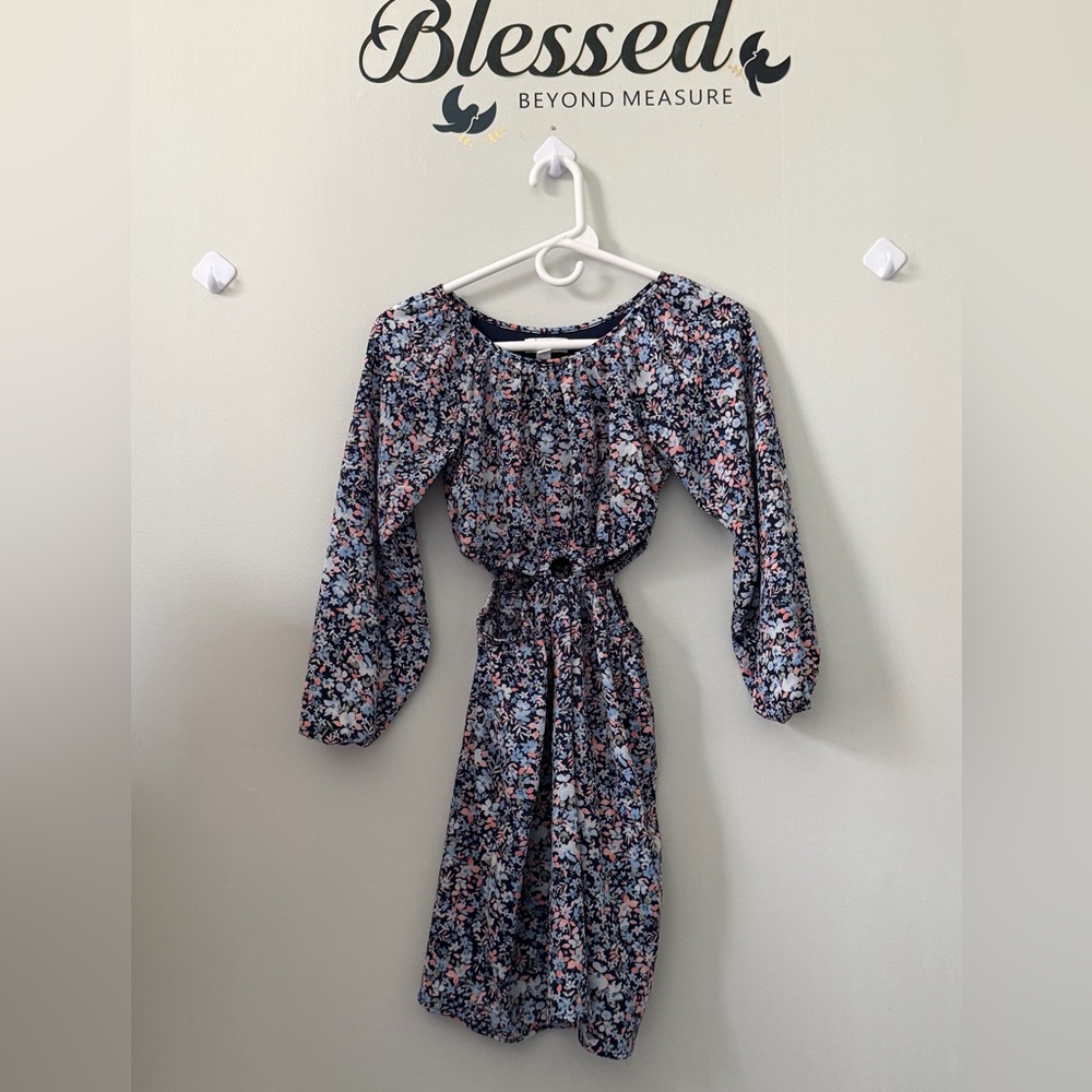 Speechless Navy and Pink Floral Long-Sleeve Girls Dress